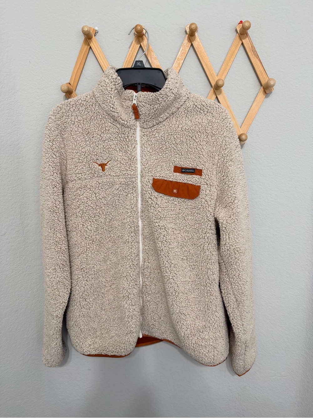 Columbia Texas Longhorns UT Sherpa Tan Zip Up Jacket Size XL